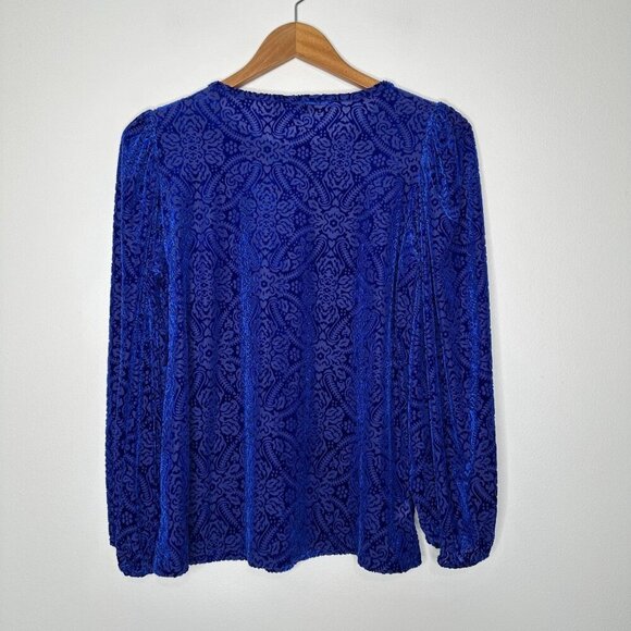Loft Velvet Burnout Puff Sleeve Blouse Blue Mosaic Size XS - Picture 2 of 9